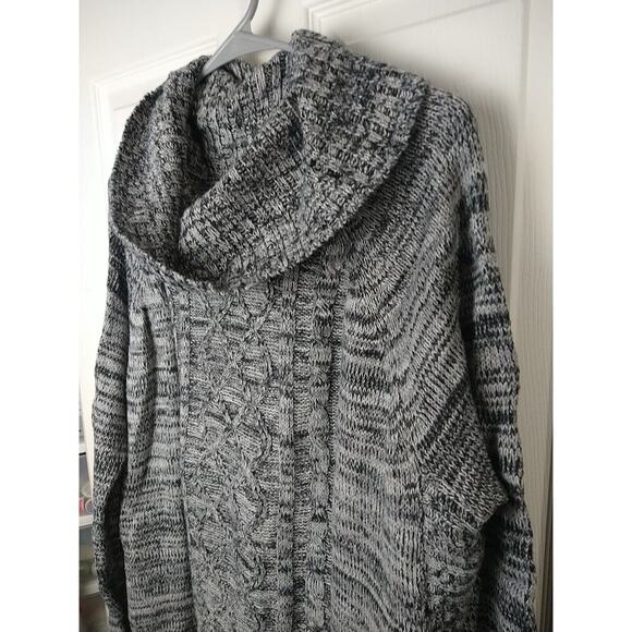 Jason Maxwell Woman M Sweater Grey White Heathered Cable Knit Long Sleeve Curved - Picture 2 of 12